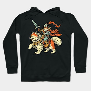 Viking Cat Riding a Warrior Dog Hoodie